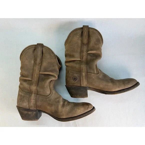 Ariat Boot Women Sz 7.5B Brown Taupe Reina Leather Cowgirl Western Slouch Bootie - Picture 8 of 10